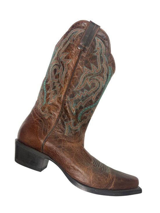 JB Dillon Vintage Brown & Teal Leather Cowboy Western Boots - Picture 1 of 9